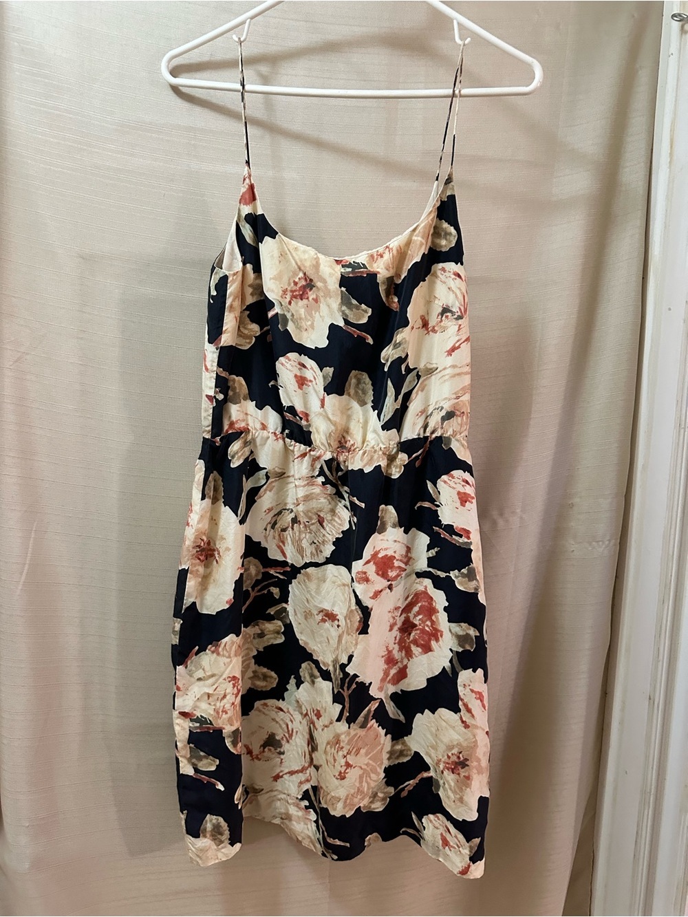 J.Crew 100% Silk Floral Slip Dress Black Pink Cream Lined Size 4 Spaghetti Strap